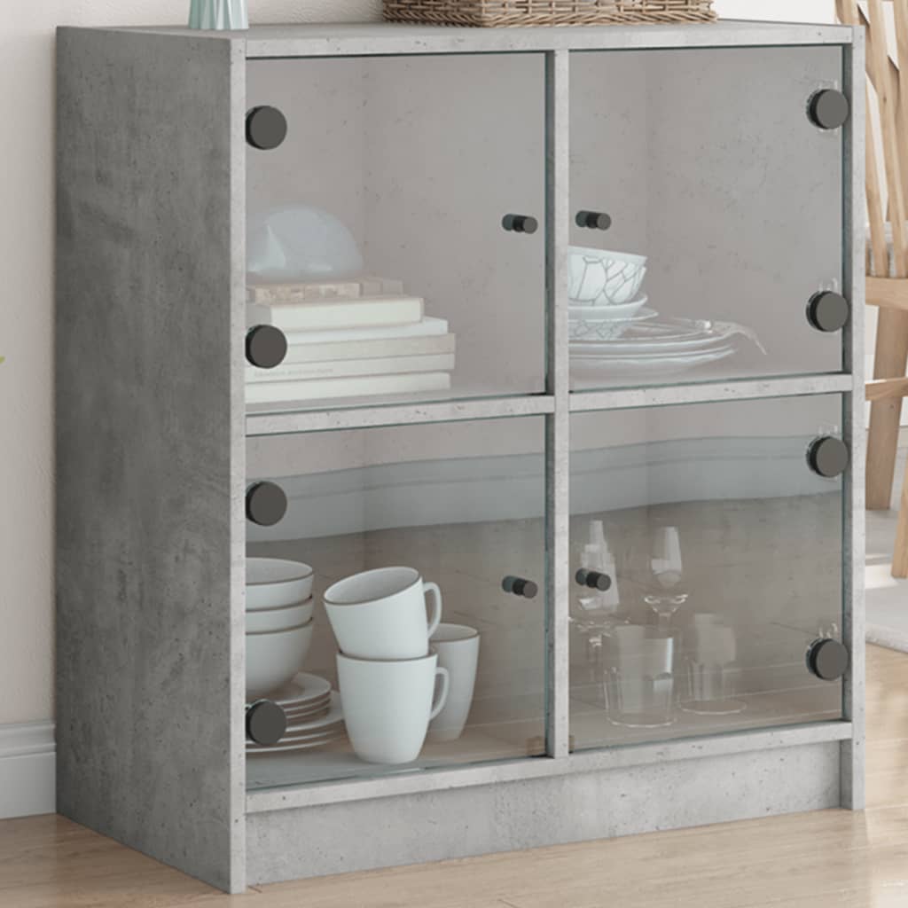 Sideskab med glaslåger Betongrå 68x37x75,5 cm