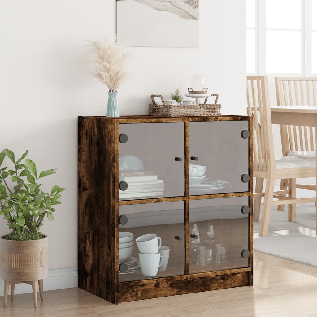 Sideskab med glaslåger røget eg 68x37x75,5 cm