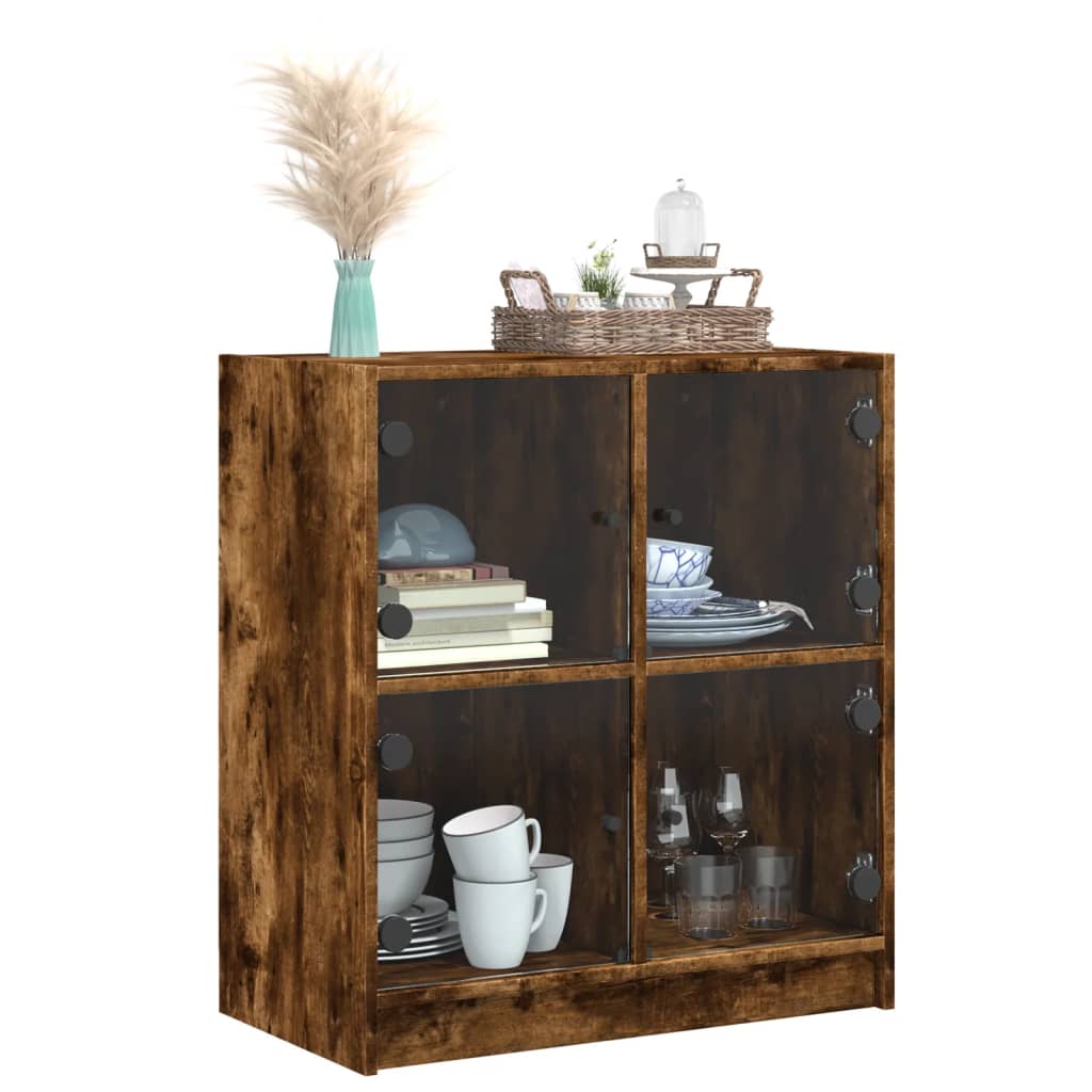 Sideskab med glaslåger røget eg 68x37x75,5 cm