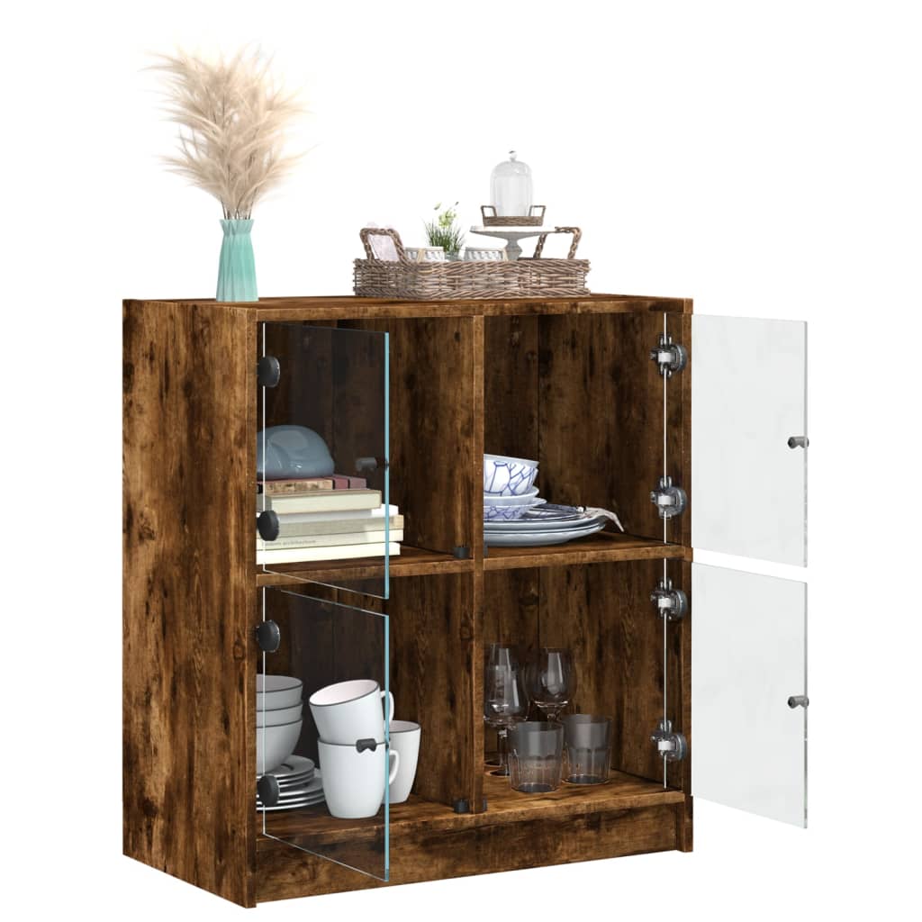 Sideskab med glaslåger røget eg 68x37x75,5 cm