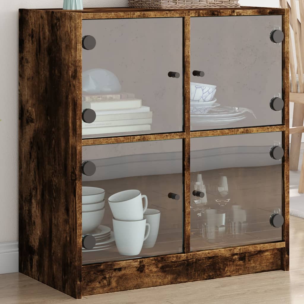 Sideskab med glaslåger røget eg 68x37x75,5 cm