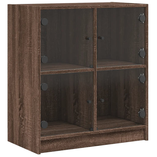 Beistellschrank mit Glastüren Braun Eichen-Optik 68x37x75,5 cm