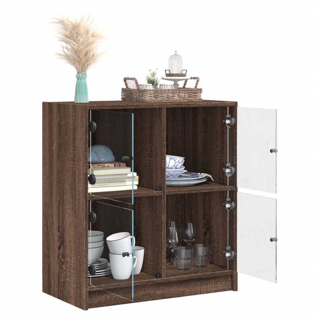 Sideskab med glaslåger Brun Eg Look 68x37x75,5 cm