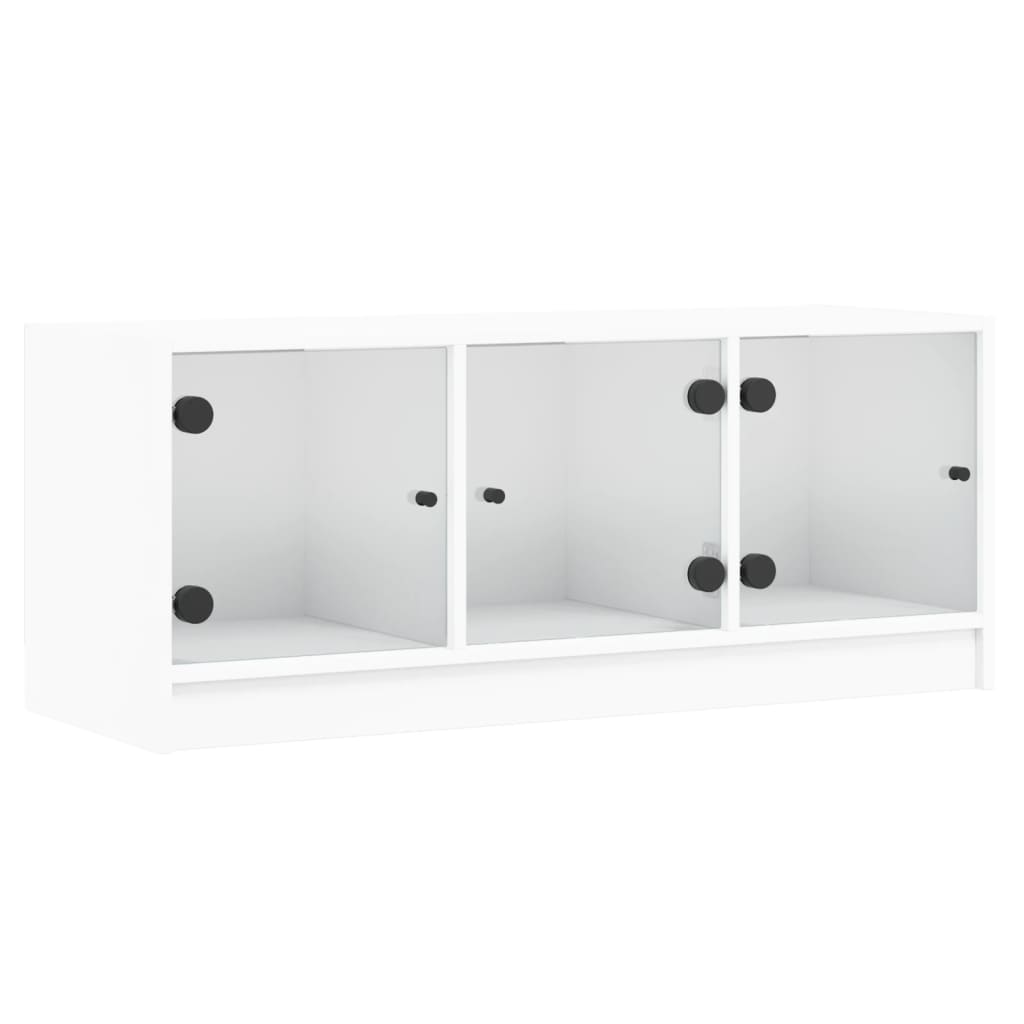 Tv-møbel med glaslåger hvid 102x37x42 cm