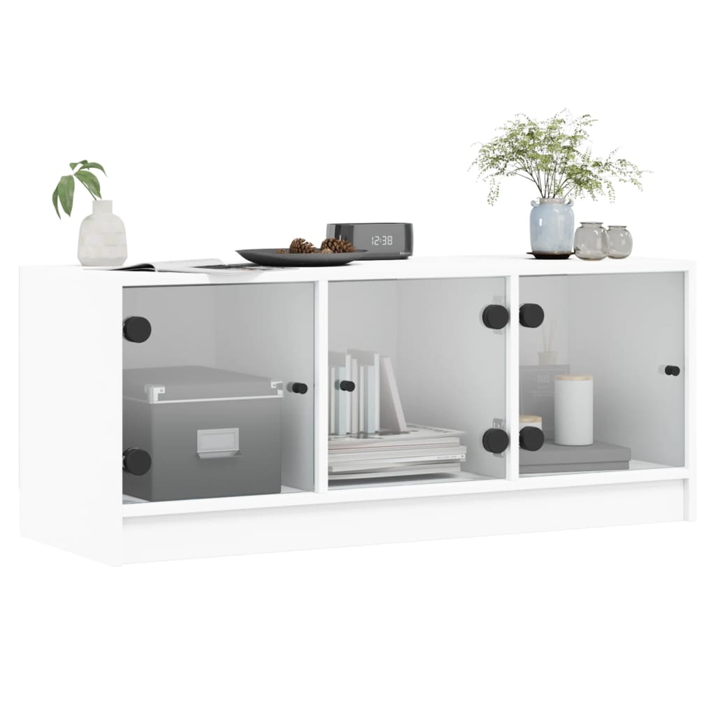 Tv-møbel med glaslåger hvid 102x37x42 cm