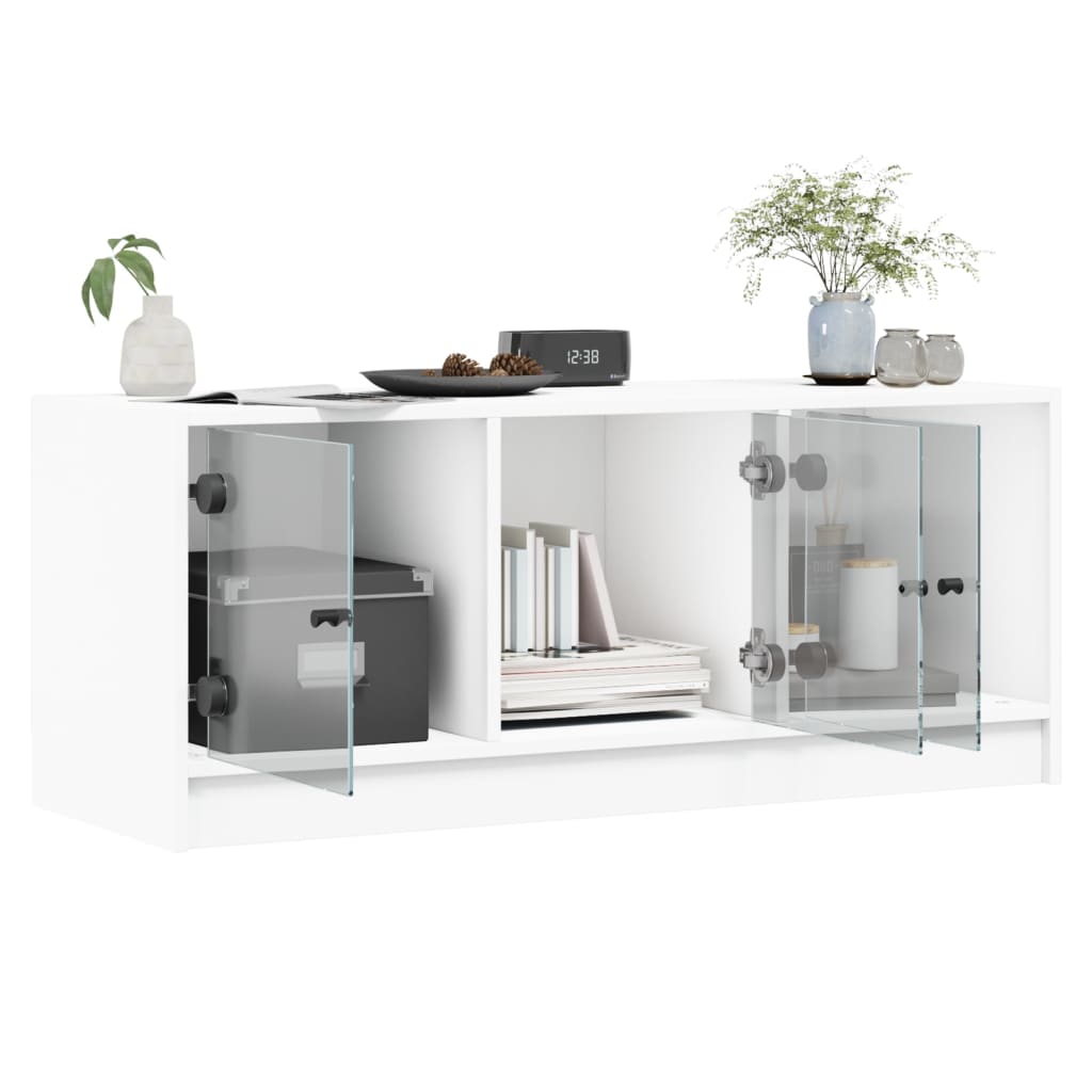 Tv-møbel med glaslåger hvid 102x37x42 cm
