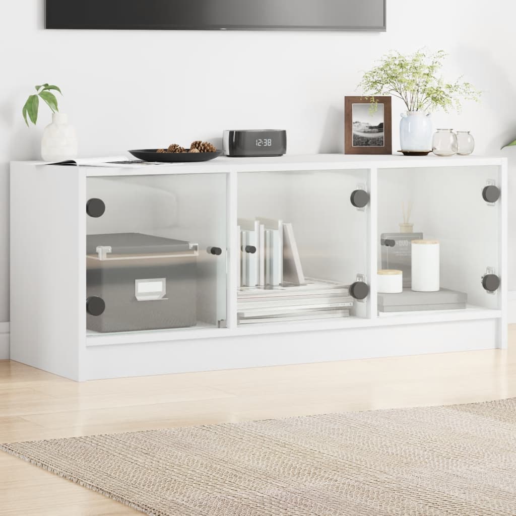 Tv-møbel med glaslåger hvid 102x37x42 cm