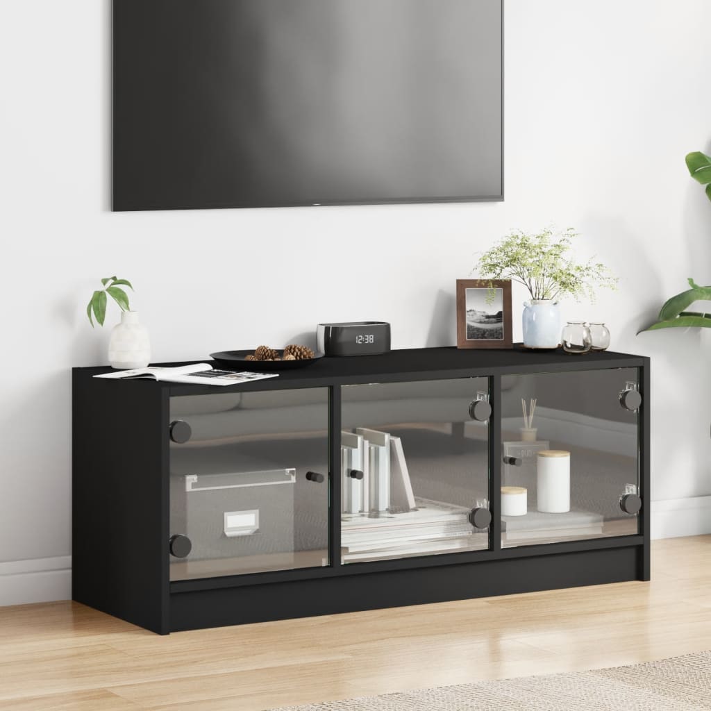 TV-skab med glaslåger Sort 102x37x42 cm