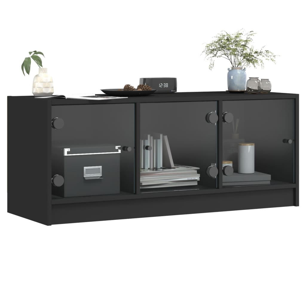 TV-skab med glaslåger Sort 102x37x42 cm