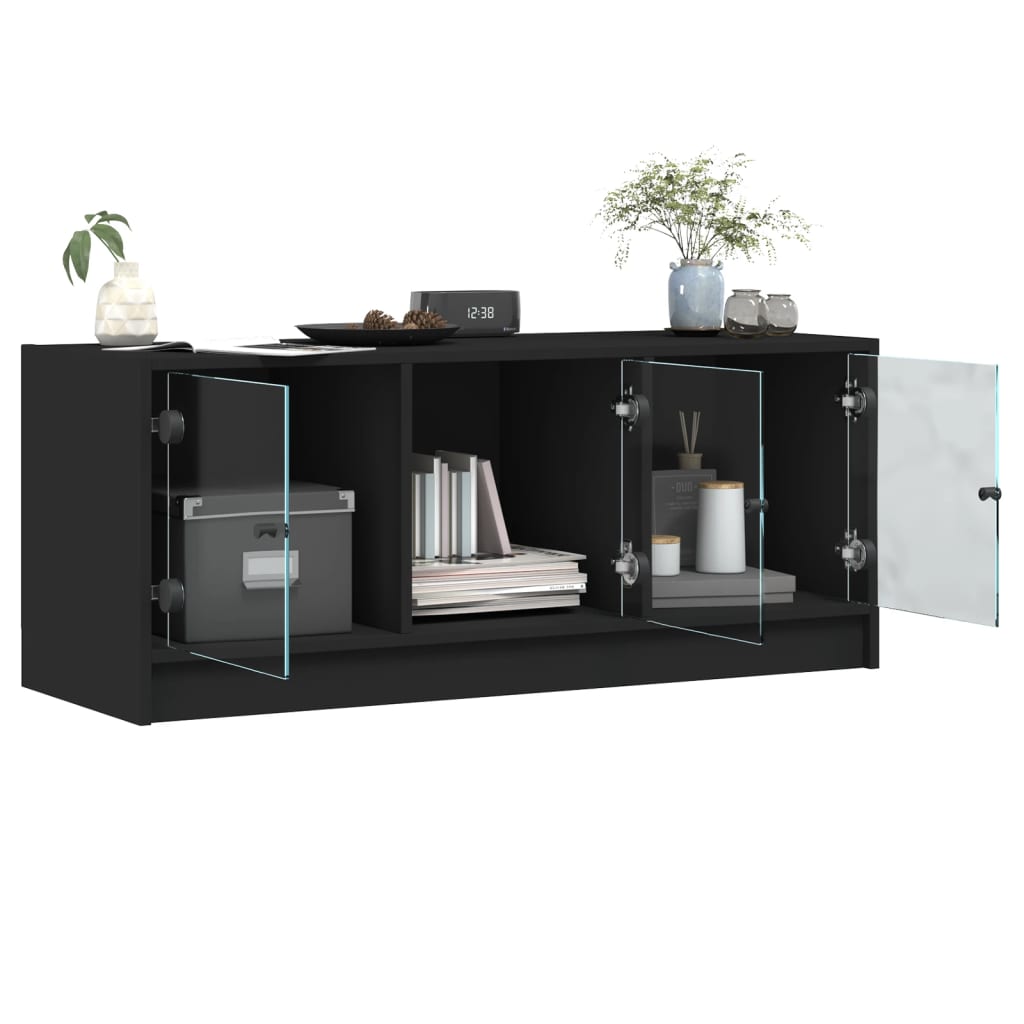 TV-skab med glaslåger Sort 102x37x42 cm