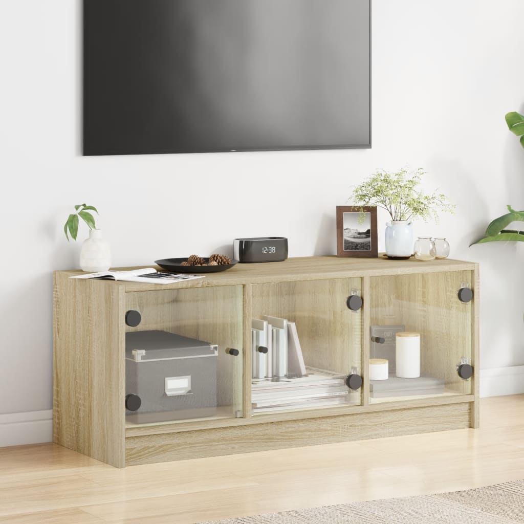 Tv-møbel med glaslåger Sonoma eg 102x37x42 cm