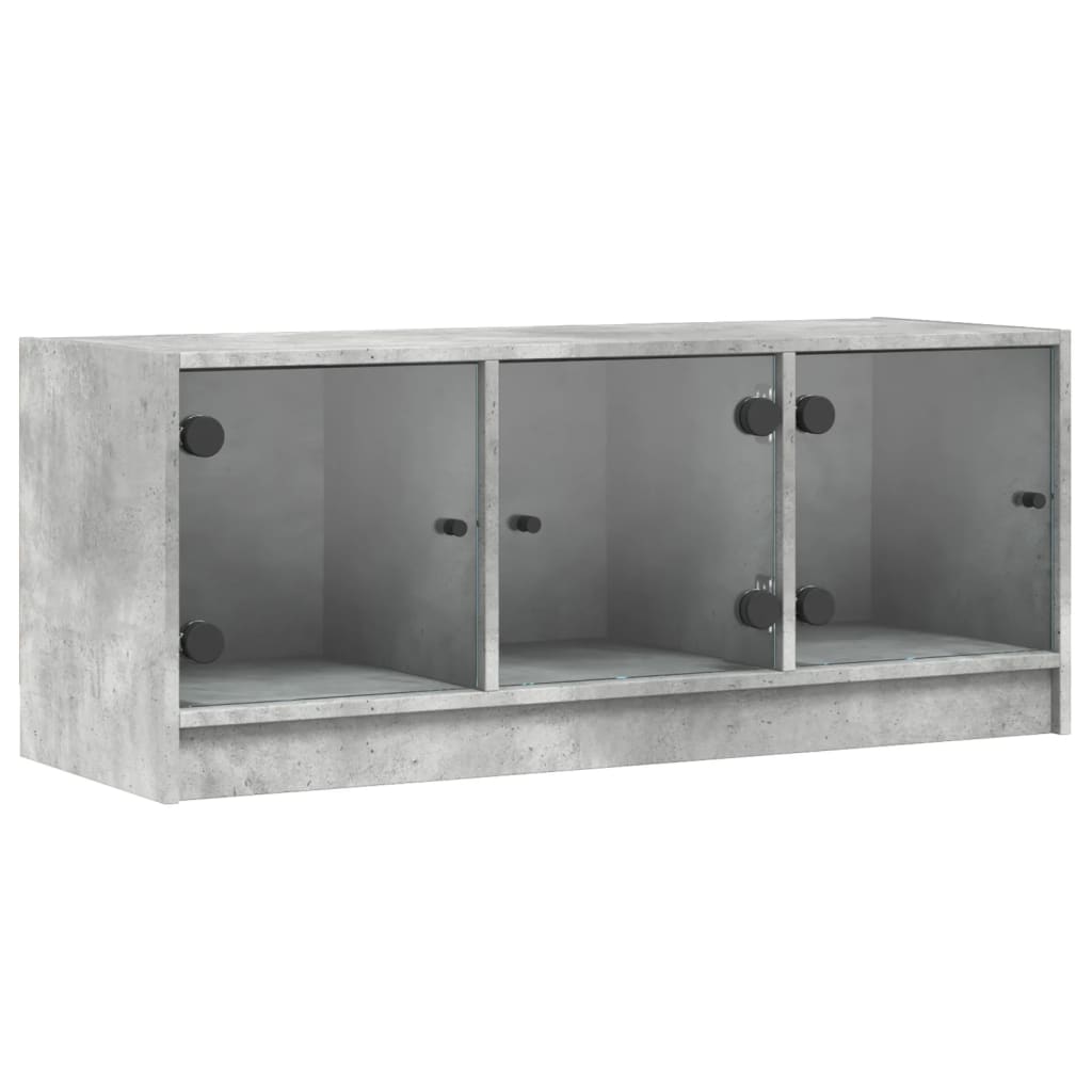TV-møbel med glaslåger betongrå 102x37x42 cm