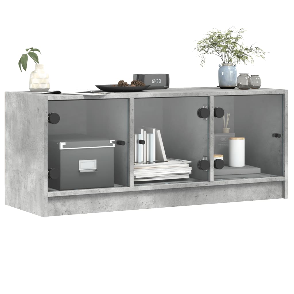 TV-møbel med glaslåger betongrå 102x37x42 cm