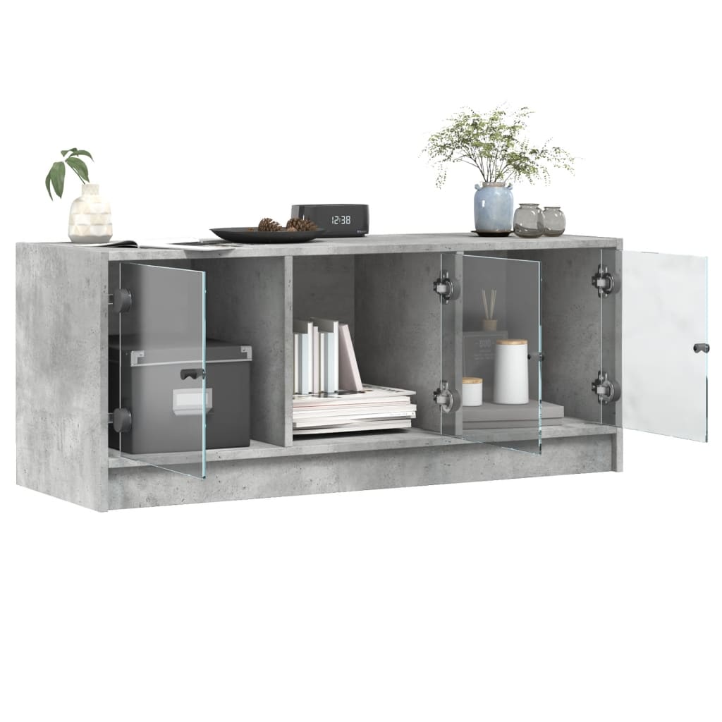 TV-møbel med glaslåger betongrå 102x37x42 cm
