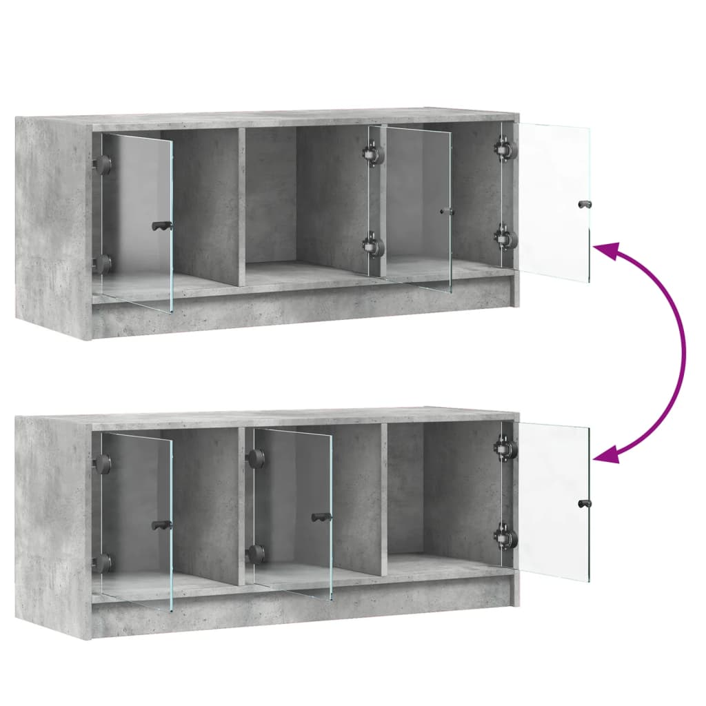 TV-møbel med glaslåger betongrå 102x37x42 cm