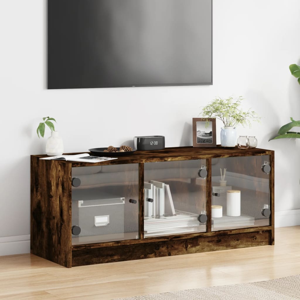 TV-møbel med glaslåger røget eg 102x37x42 cm