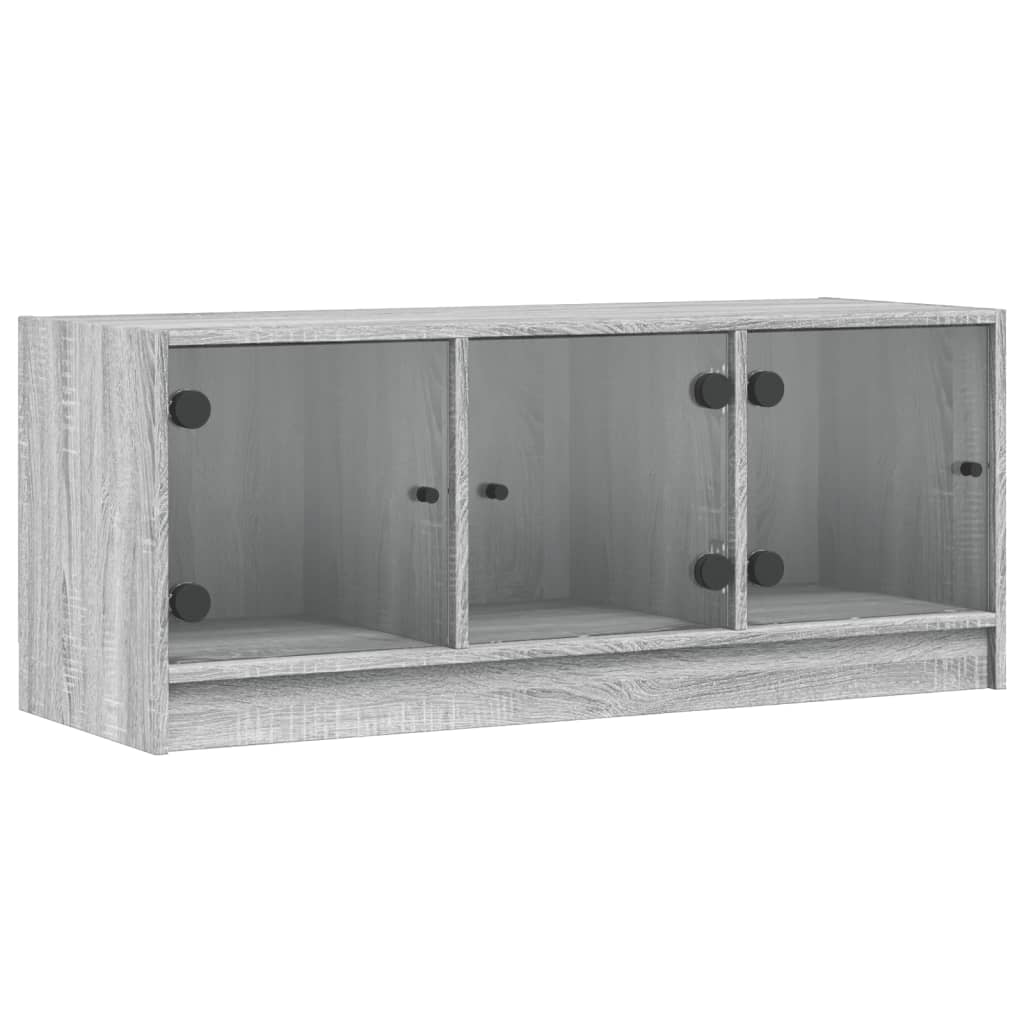 Tv-møbel med glaslåger Grå Sonoma 102x37x42 cm