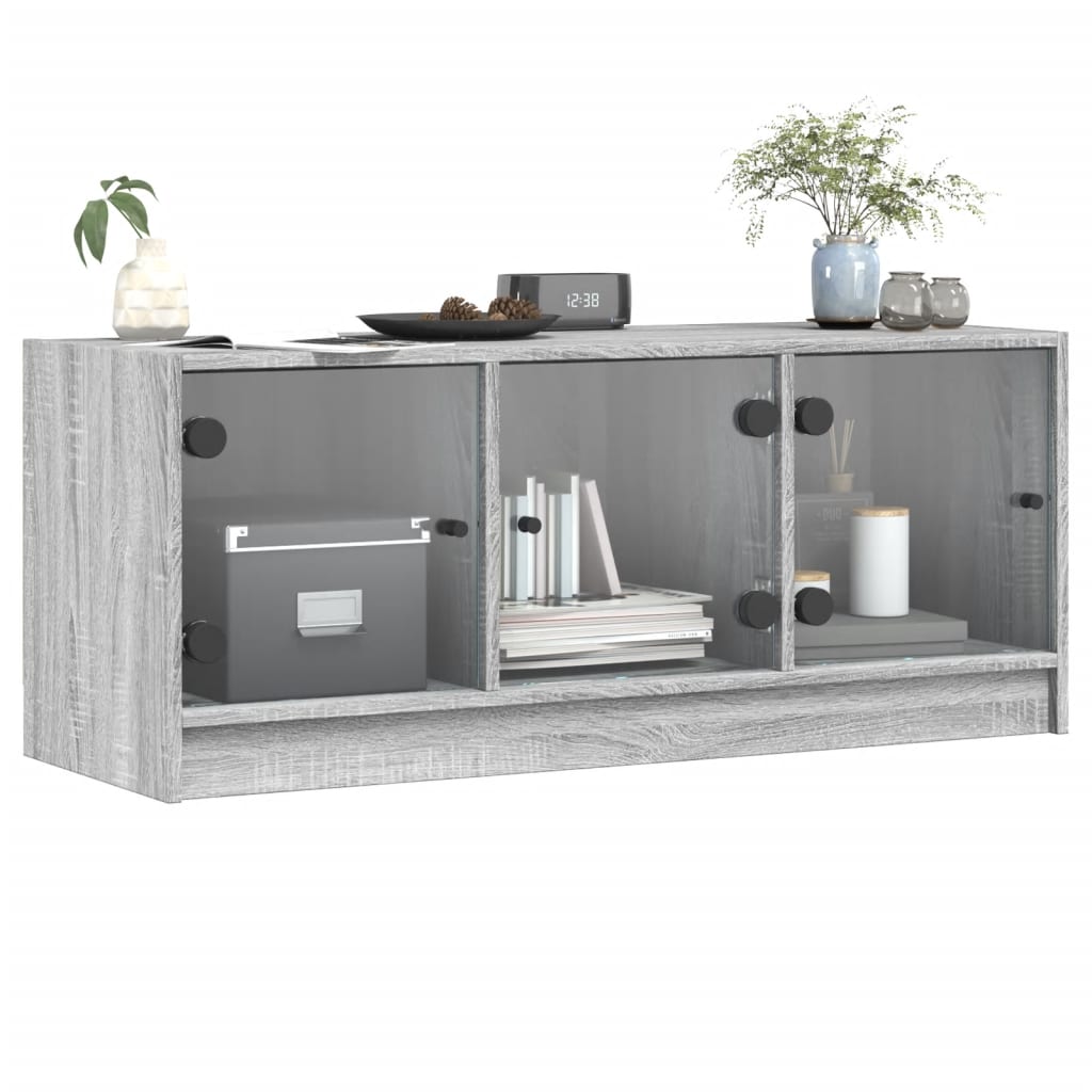 Tv-møbel med glaslåger Grå Sonoma 102x37x42 cm