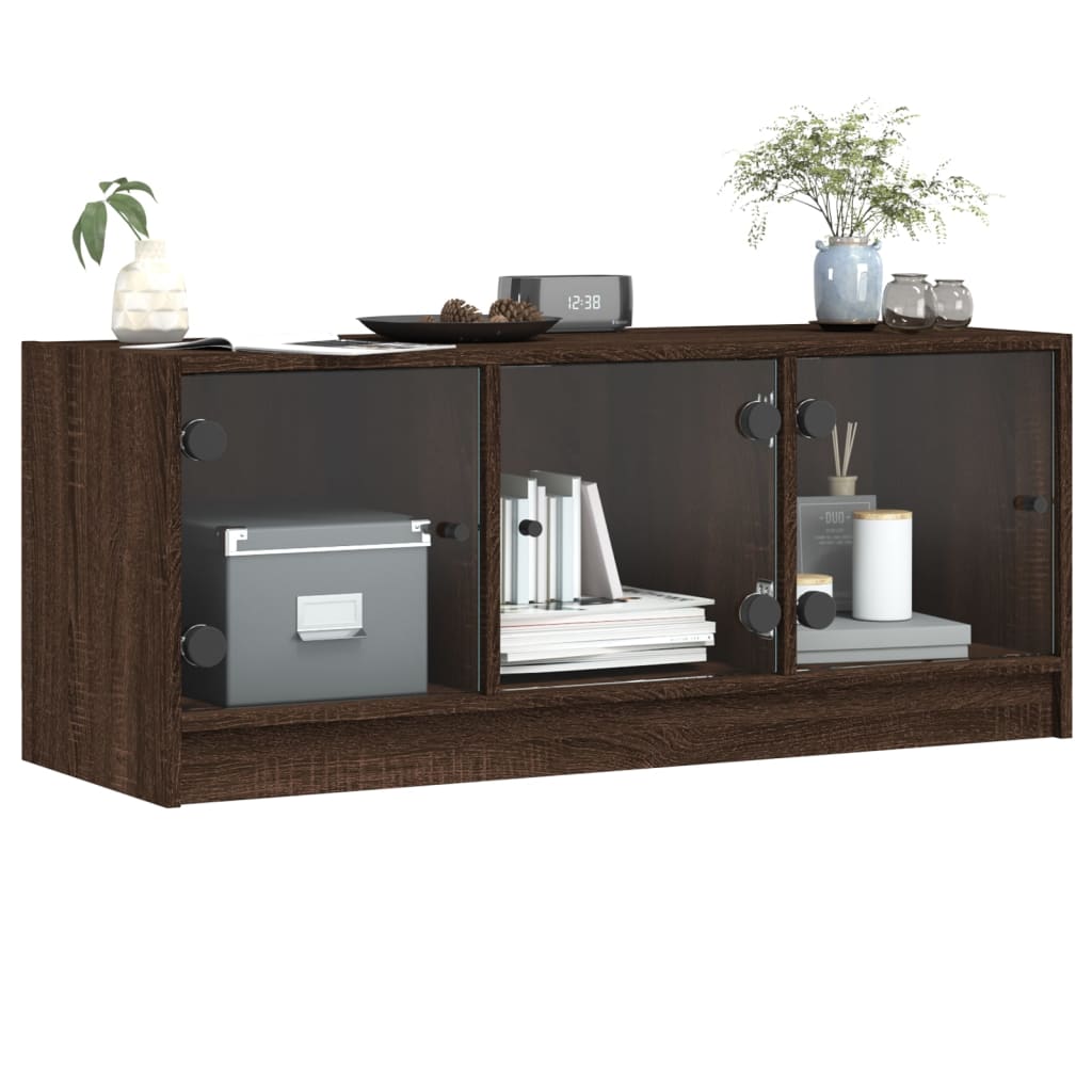Tv-møbel med glaslåger brun eg look 102x37x42 cm