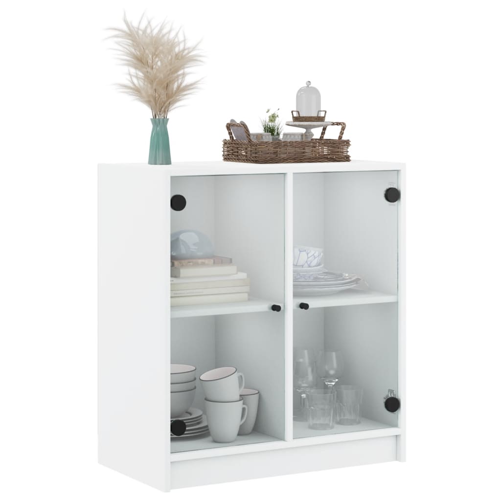 Sideskab med glaslåger Hvid 68x37x75,5 cm
