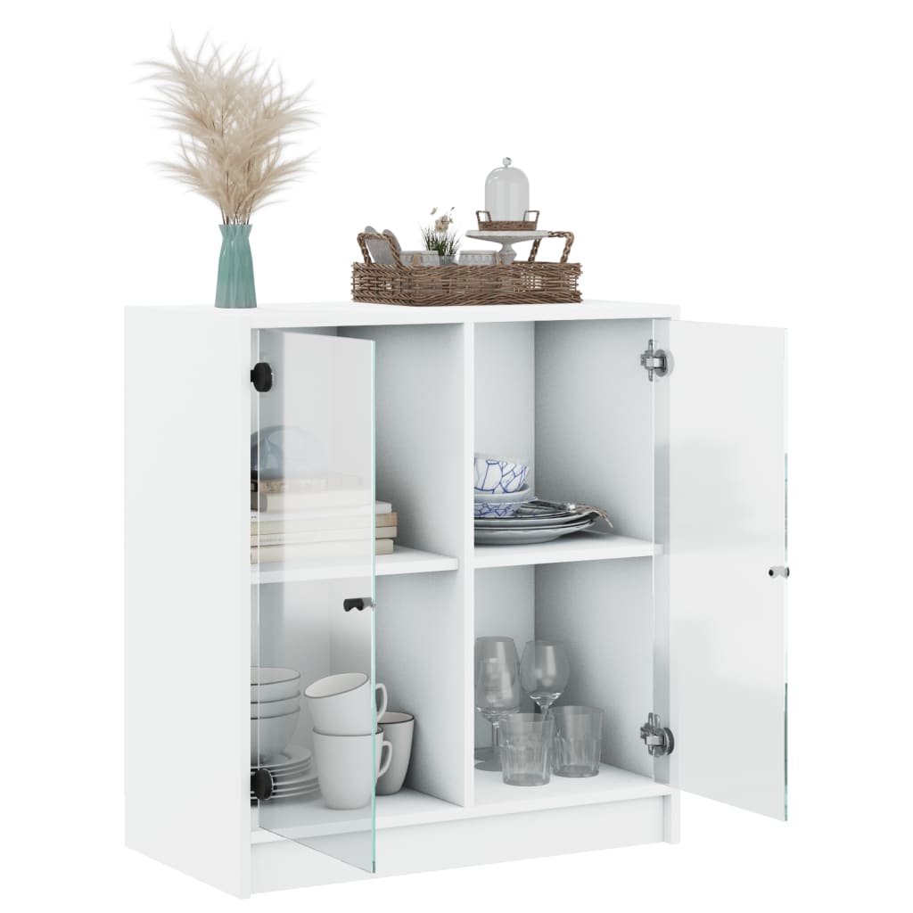 Sideskab med glaslåger Hvid 68x37x75,5 cm
