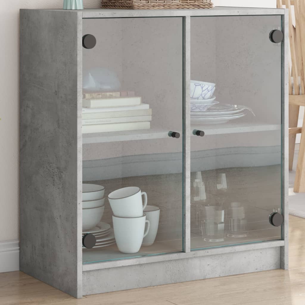 Sideskab med glaslåger Betongrå 68x37x75,5 cm