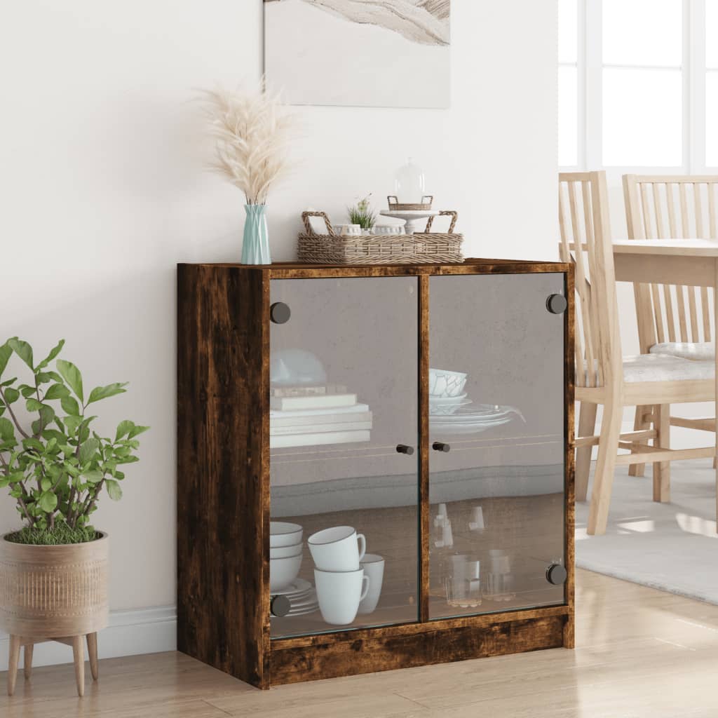 Sideskab med glaslåger røget eg 68x37x75,5 cm