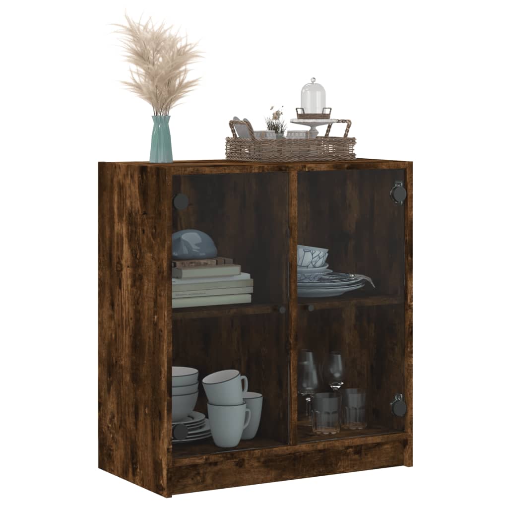 Sideskab med glaslåger røget eg 68x37x75,5 cm
