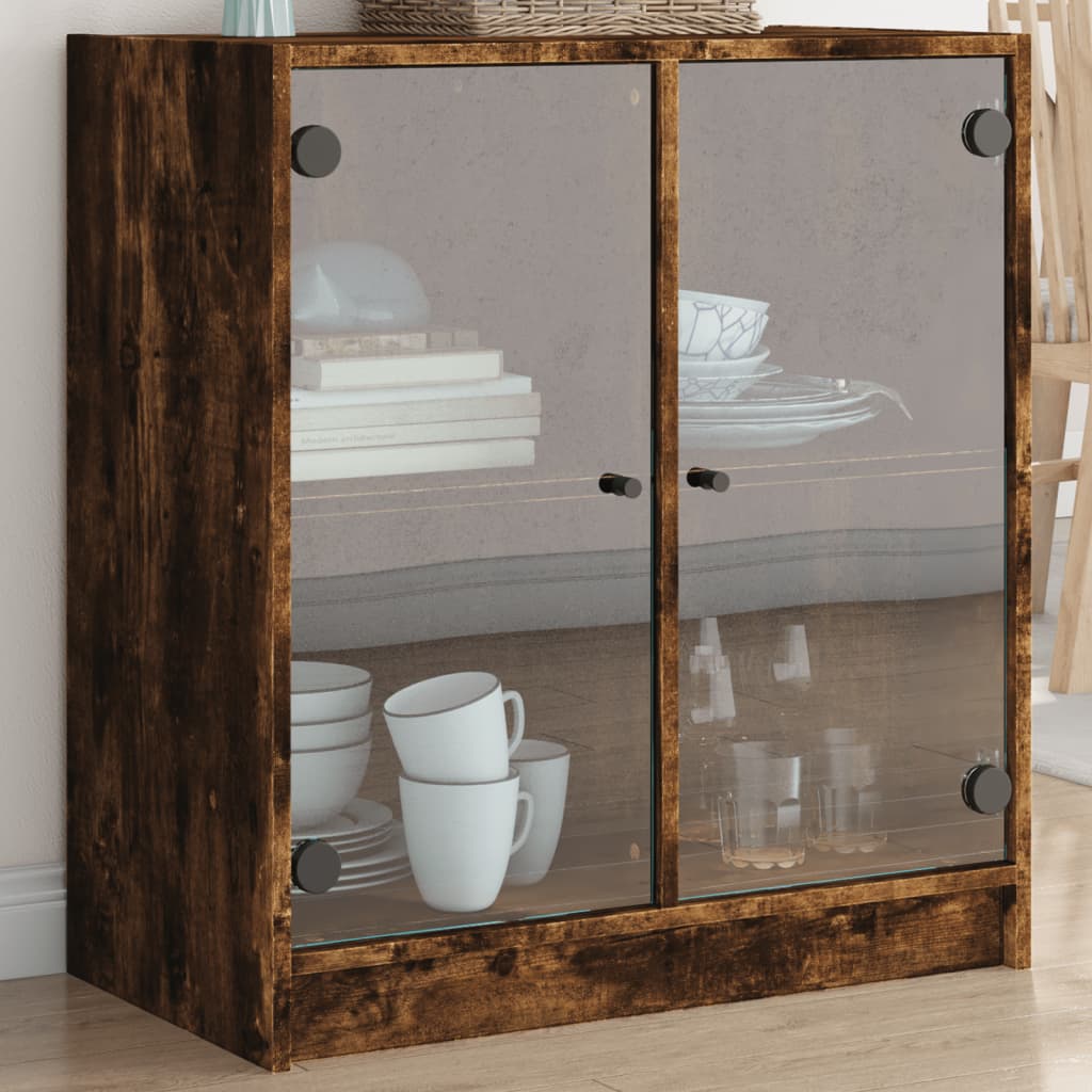 Sideskab med glaslåger røget eg 68x37x75,5 cm