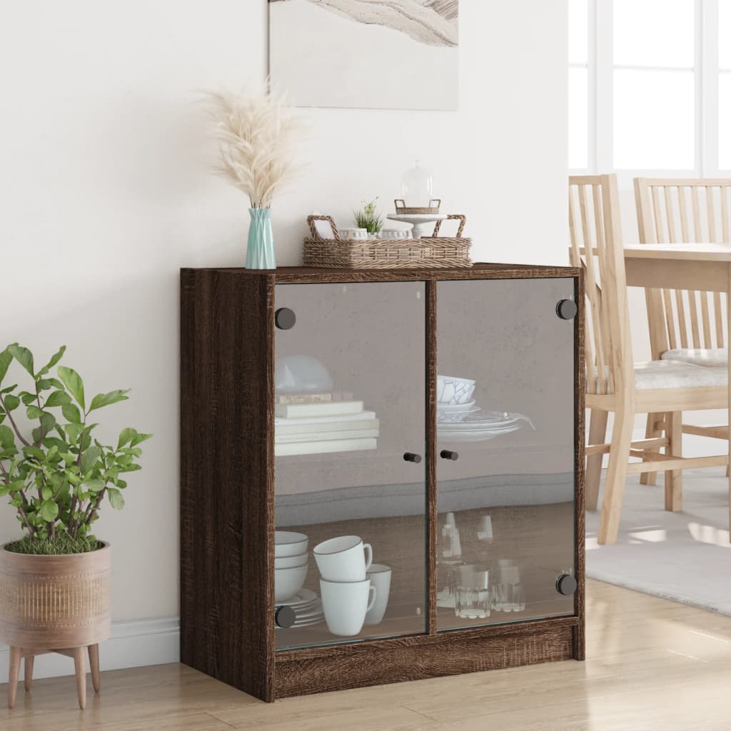 Sideskab med glaslåger Brun Eg Look 68x37x75,5 cm