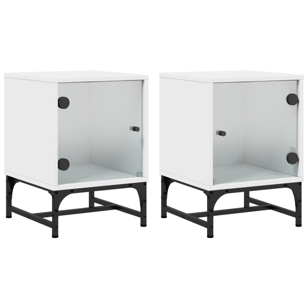 Sengeborde med glaslåger 2 stk Hvid 35x37x50 cm