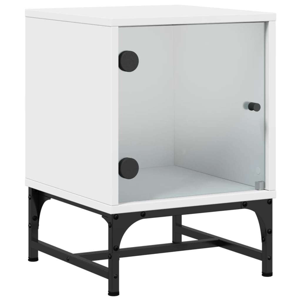 Sengeborde med glaslåger 2 stk Hvid 35x37x50 cm