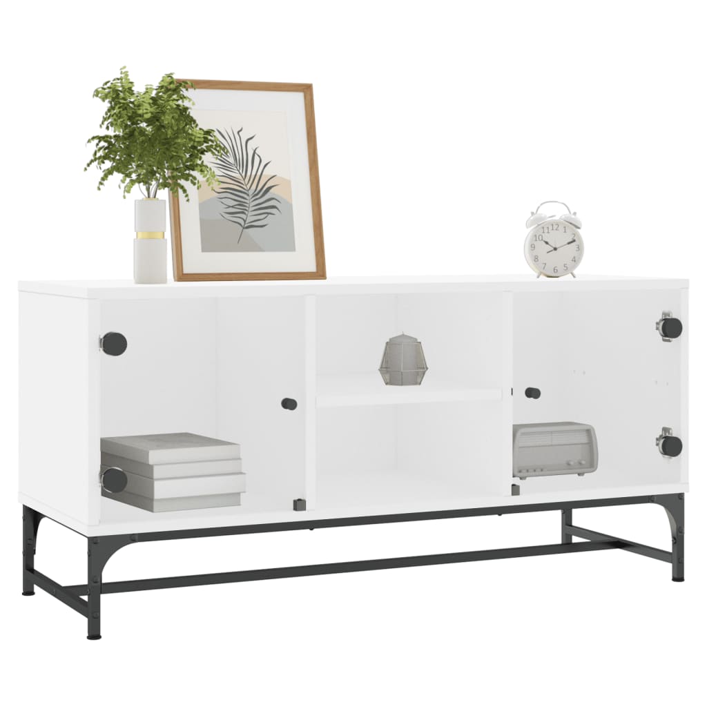TV-skab med glaslåger Hvid 102x37x50 cm