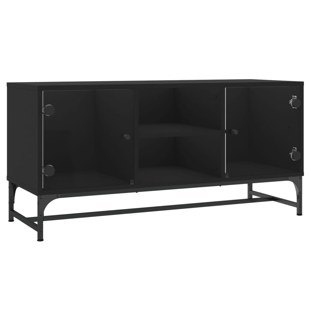 TV-skab med glaslåger Sort 102x37x50 cm