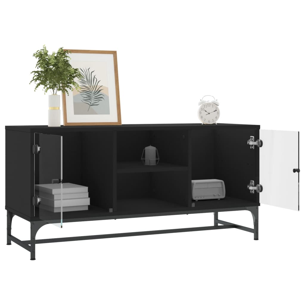 TV-skab med glaslåger Sort 102x37x50 cm