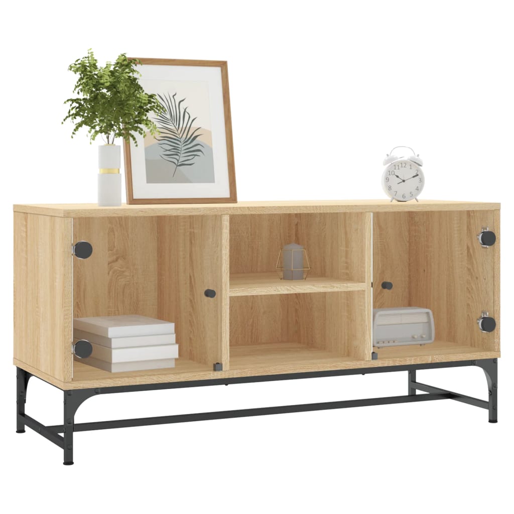 Tv-møbel med glaslåger Sonoma eg 102x37x50 cm