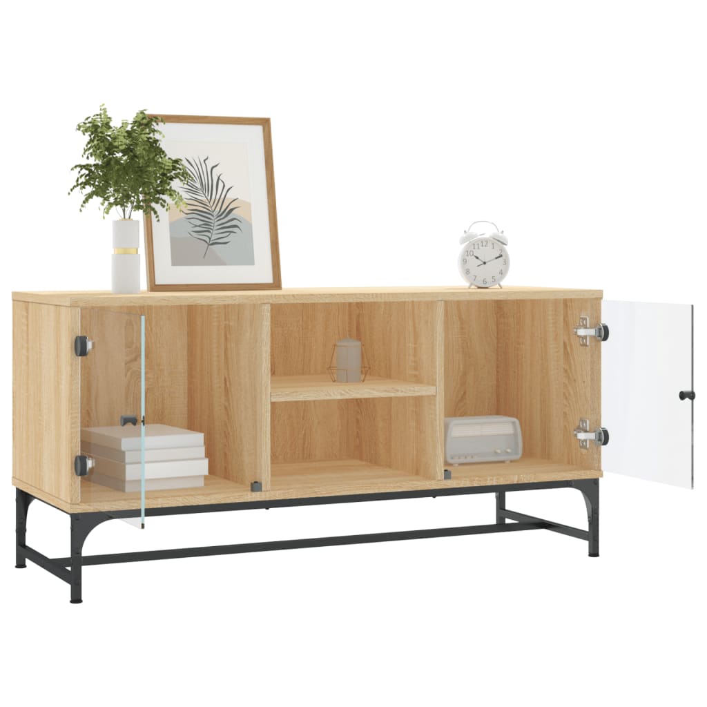 Tv-møbel med glaslåger Sonoma eg 102x37x50 cm