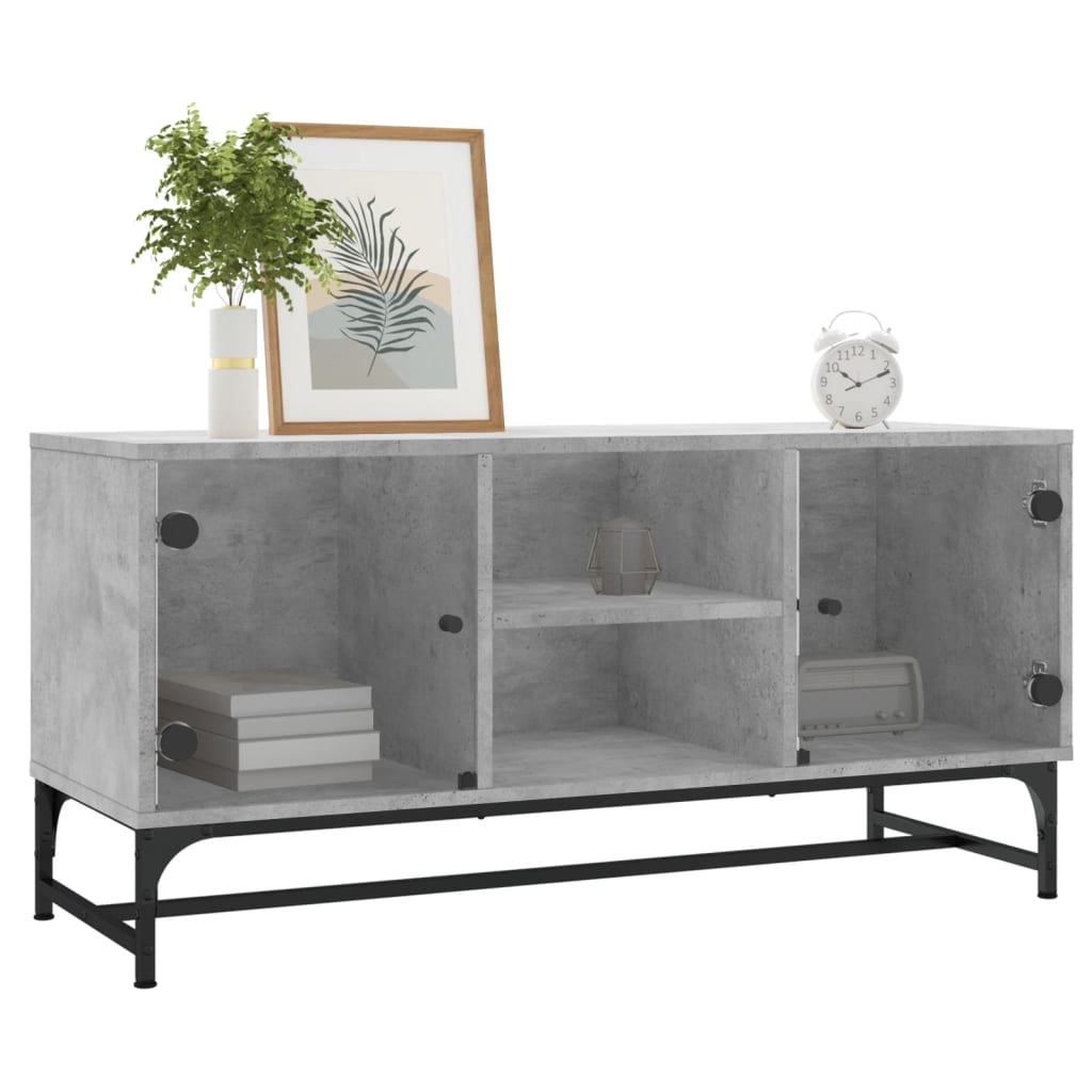 TV-møbel med glaslåger betongrå 102x37x50 cm