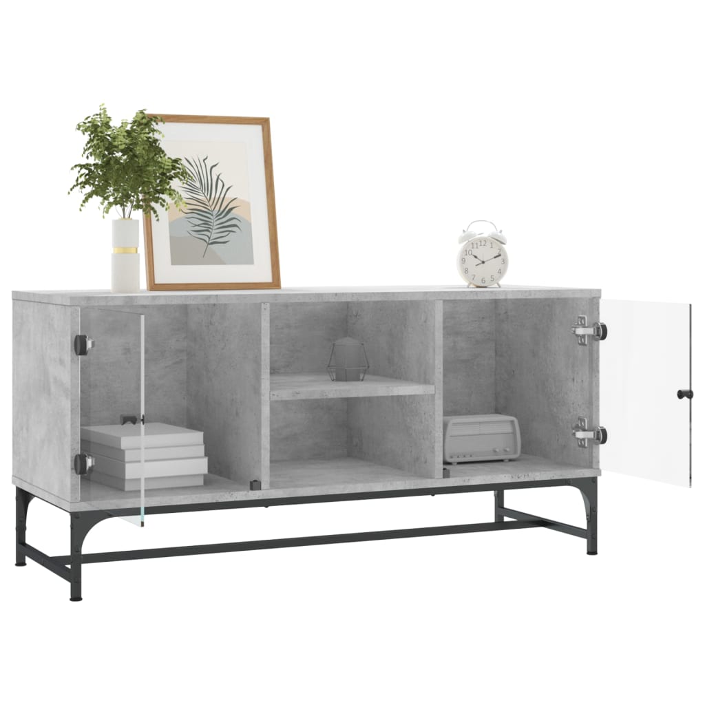 TV-møbel med glaslåger betongrå 102x37x50 cm