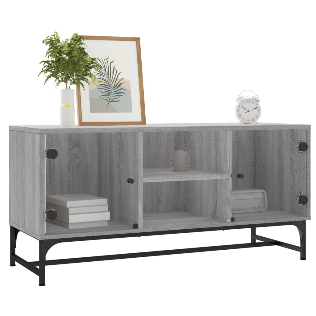 TV-skab med glaslåger Grå Sonoma 102x37x50 cm