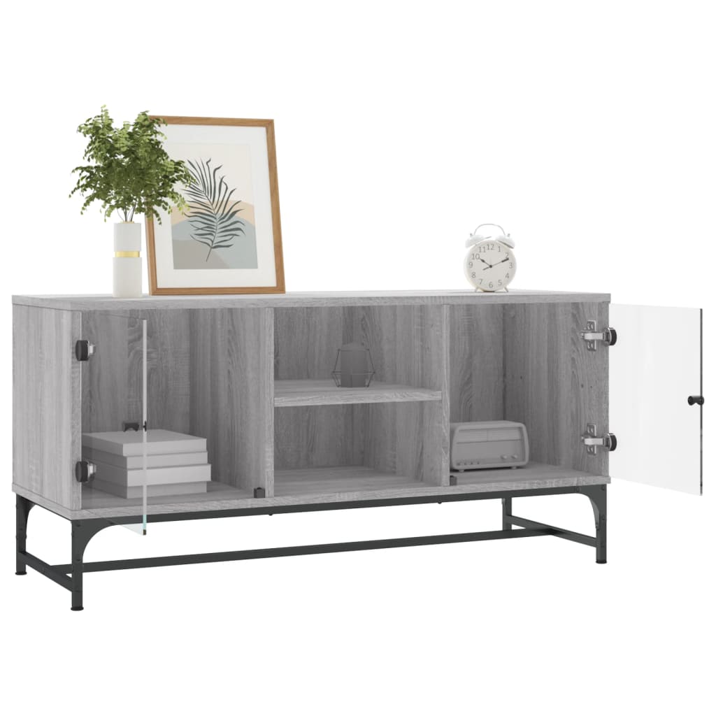 TV-skab med glaslåger Grå Sonoma 102x37x50 cm
