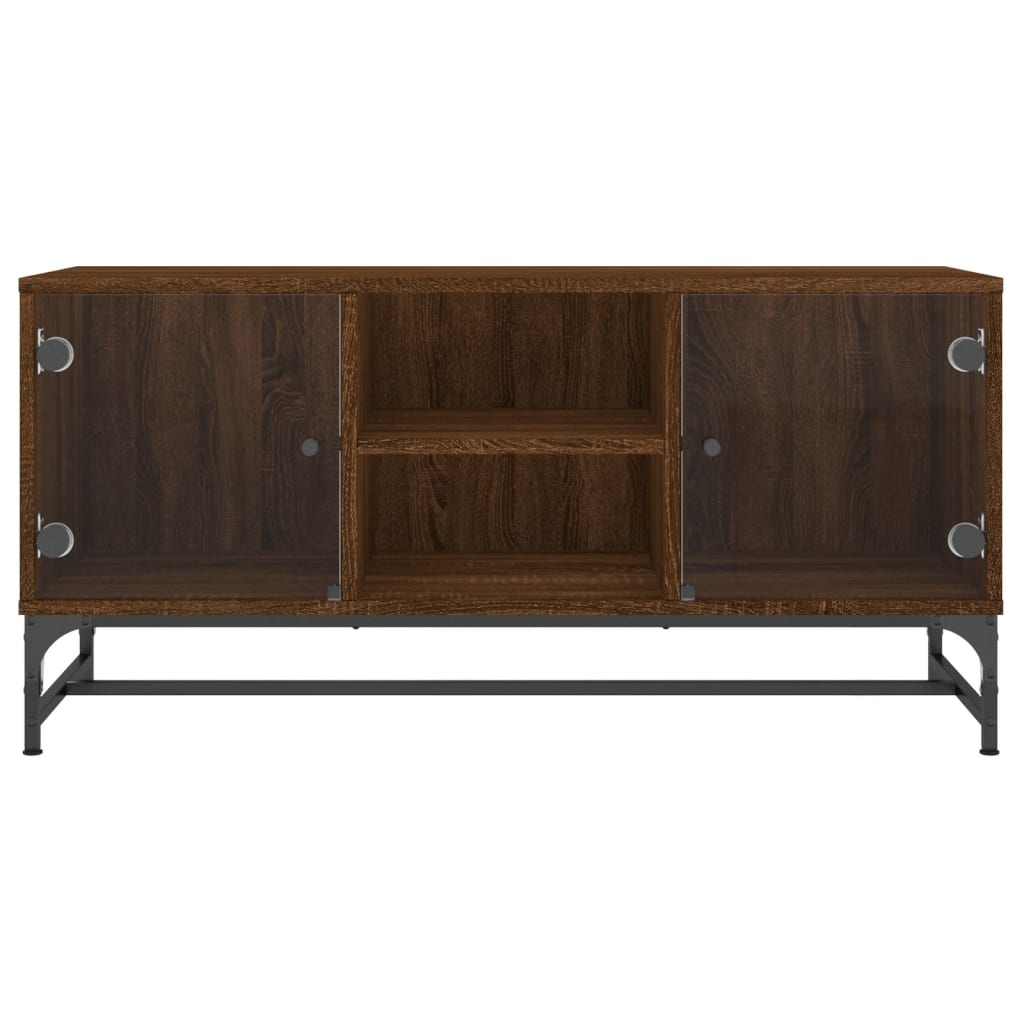 Tv-møbel med glaslåger brun eg look 102x37x50 cm