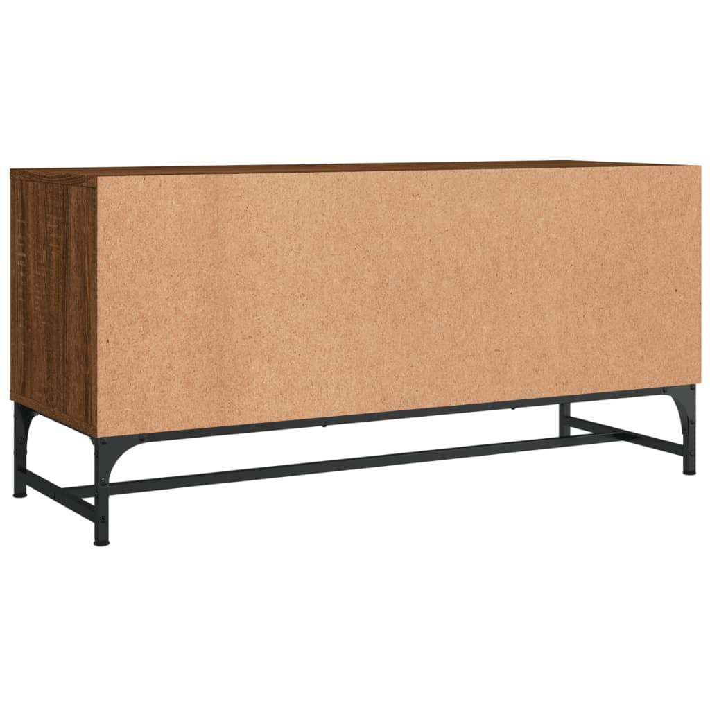 Tv-møbel med glaslåger brun eg look 102x37x50 cm