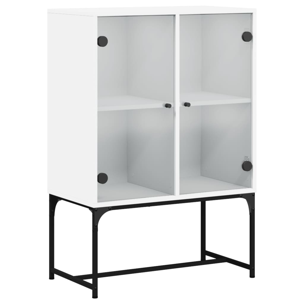 Sideskab med glaslåger Hvid 69x37x100 cm