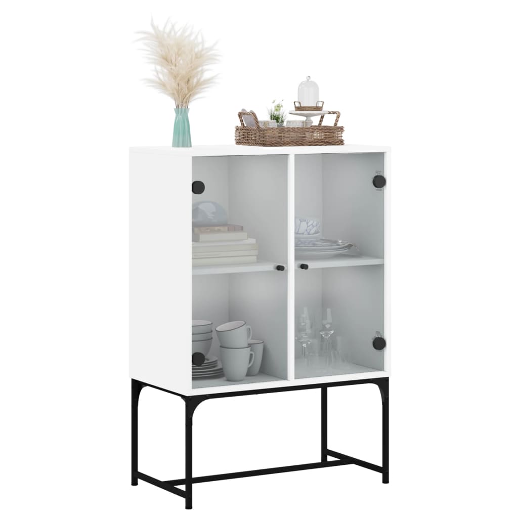 Sideskab med glaslåger Hvid 69x37x100 cm