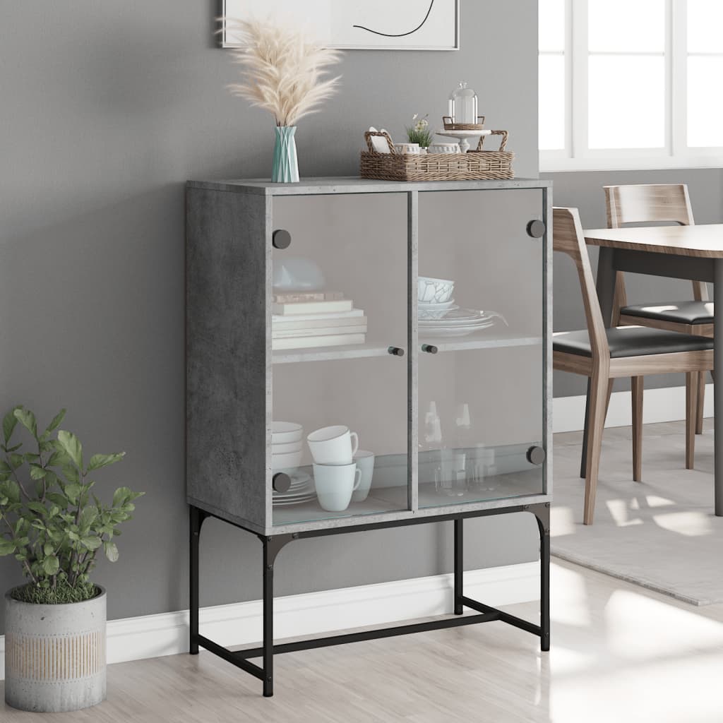 Sideskab med glaslåger Betongrå 69x37x100 cm