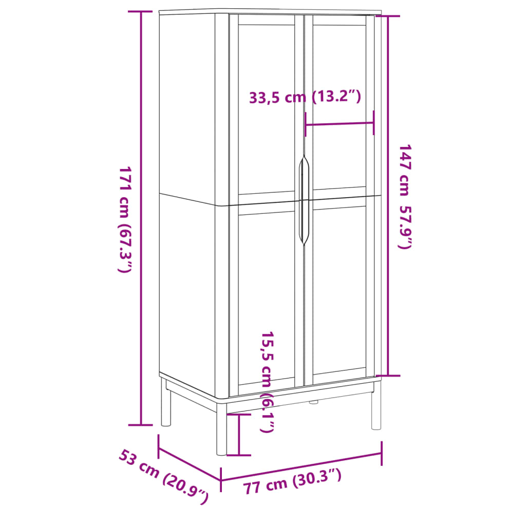 Garderobe FLORO Hvid 77x53x171 cm Massiv Fyr