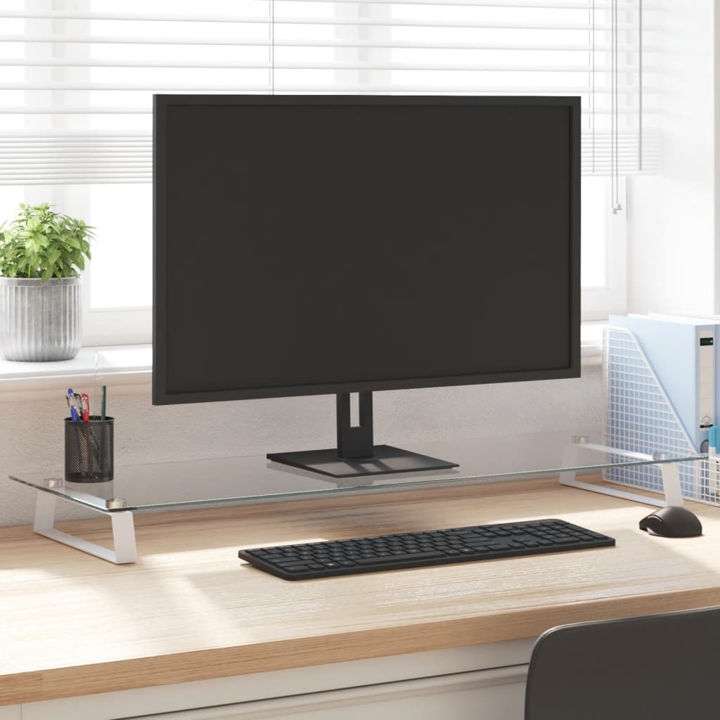 Monitorstativ Hvid 100x35x8 cm Hærdet glas og metal