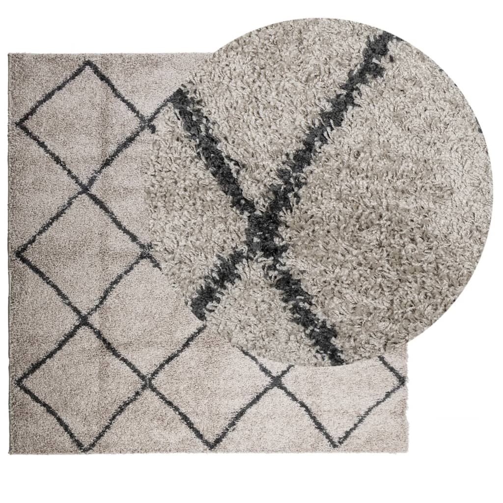 Tæppe Shaggy Deep Pile Modern Beige og Antracit 160x160 cm