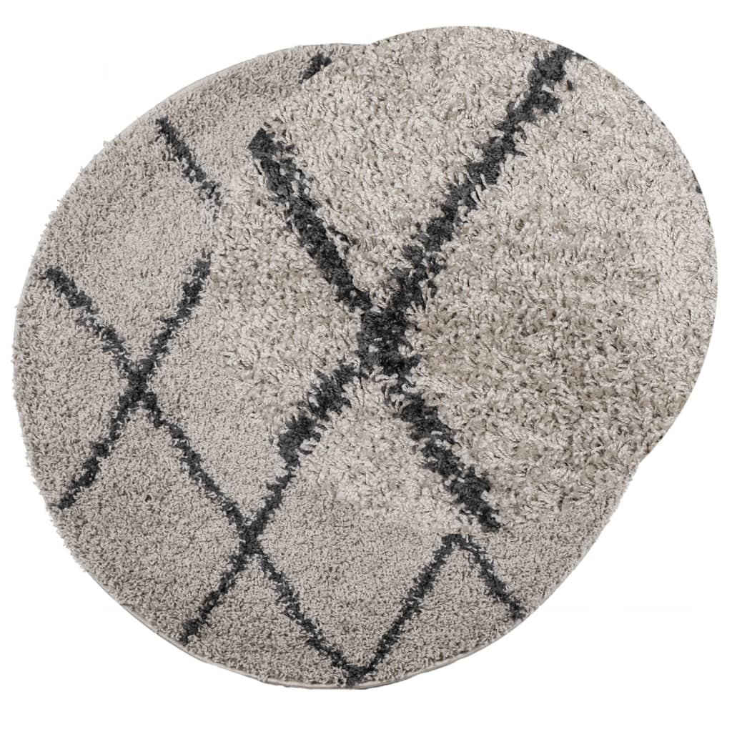 Tæppe Shaggy Deep Pile Modern Beige og Antracit Ø 280 cm